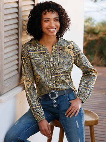 Heine Druckbluse in khaki-camel-bedruckt