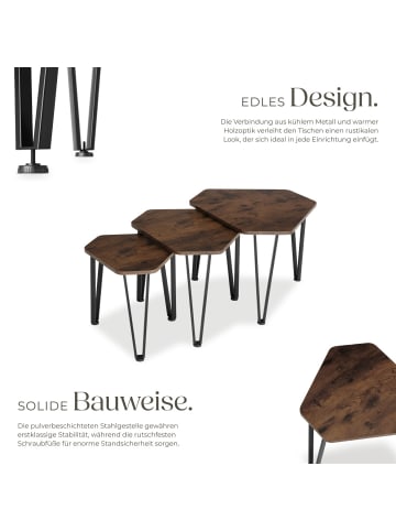 tectake Beistelltisch-Set Torquay stapelbar, Industrial Holz dunkel, rustikal