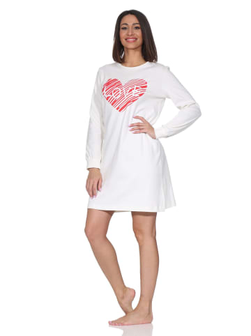 NORMANN Interlock Nachthemd langarm Bündchen Herzmotiv in creme