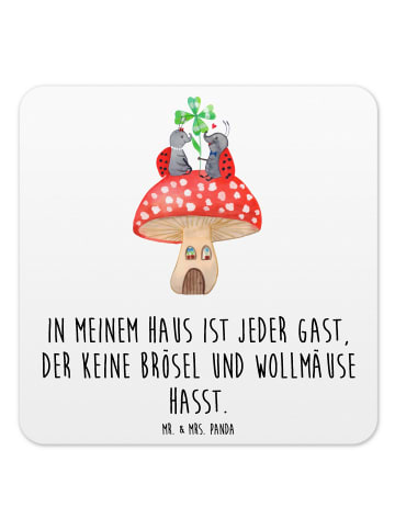 Mr. & Mrs. Panda Bierdeckel Marienkäfer Fliegenpilz mit Spruch in Weiß