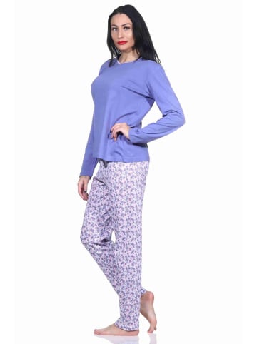 NORMANN langarm Schlafanzug Pyjama allover bedrucker Hose in blau