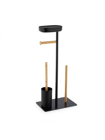 relaxdays WC Garnitur in Schwarz/ Natur - (B)30 x (H)66,5 x (T)20 cm