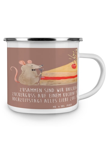 Mr. & Mrs. Panda Camping Emaille Tasse 6. Hochzeitstag Zuckerhoc... in Braun Pastell