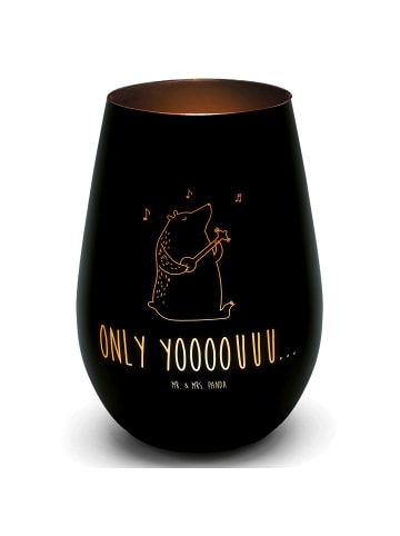 Mr. & Mrs. Panda Windlicht Glas Bär Gitarre mit Spruch in Schwarz
