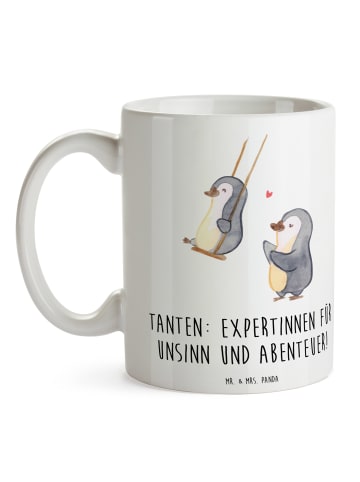 Mr. & Mrs. Panda Motivtasse Tante Abenteuer mit Spruch in Weiß