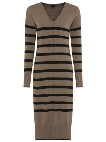 Laura Scott Strickkleid in taupe-schwarz-gestreift