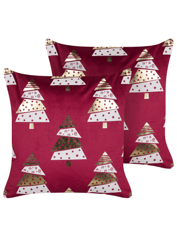 Beliani 2er-Set Dekokissen GOLDSPRUCE in Rot/Gold/Weiß