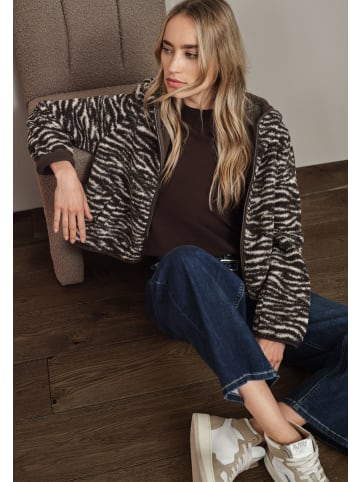 Street One Printed Teddy Jacket w.Hoody in Deep Roast Brown