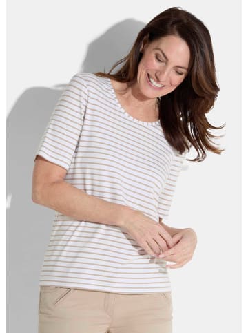 GOLDNER Kurzgröße:  Shirt in cremeweiß / taupe / geringelt