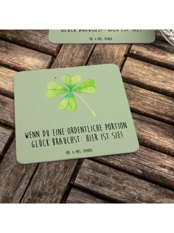 Mr. & Mrs. Panda Bierfilz Blume Kleeblatt mit Spruch in Blattgrün