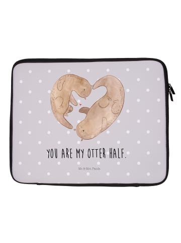 Mr. & Mrs. Panda Laptop Tasche Otter Herz mit Spruch in Grau Pastell