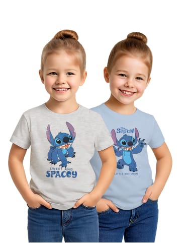 Lilo & Stitch Disney Lilo & Stitch T-Shirt Oberteil Shirt kurzärmlig (2er Pack) in blau/grau