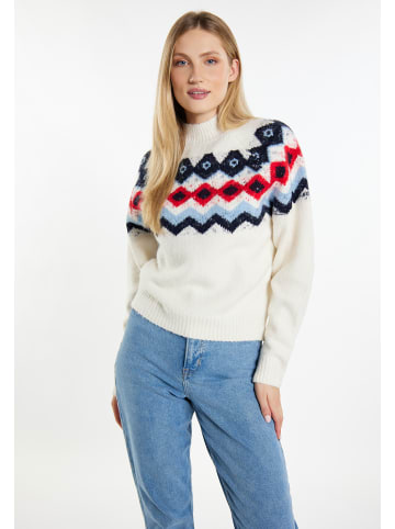 DreiMaster Damen Strickpullover in Wollweiss Mehrfarbig