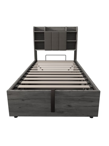 ABRIHOME Einzelbett 90 x 200 cm Hydraulisches Bett mit Stauraum USB Tape-C, Grau