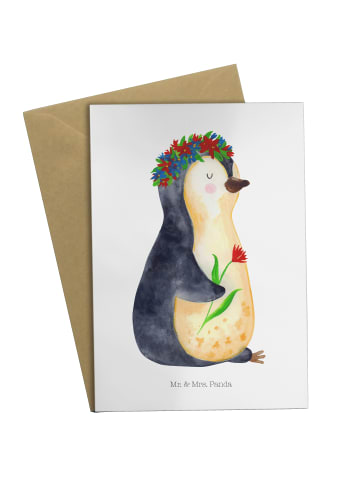 Mr. & Mrs. Panda Grußkarte Pinguin Blumen ohne Spruch in Weiß