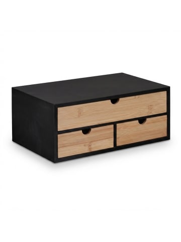 relaxdays Schreibtisch Organizer in Schwarz/ Natur - (B)33 x (H)13,5 x (T)21 cm