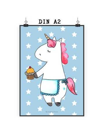 Mr. & Mrs. Panda Poster Einhorn Muffin ohne Spruch in Blau Pastell