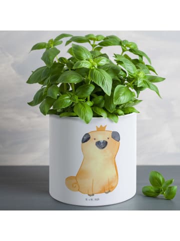 Mr. & Mrs. Panda Blumentopf Groß Mops Krone ohne Spruch in Weiß