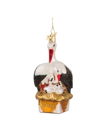 Käthes Original Baumschmuck Glas Storchenfamilie mit "Alsace"-Schriftzug in bunt