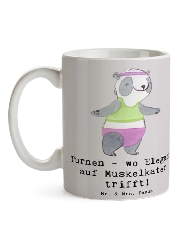 Mr. & Mrs. Panda Tasse Turnen Eleganz mit Spruch in Grau Pastell
