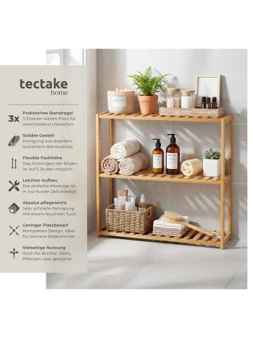 tectake Badezimmerregal aus Bambus, Maße: 60 x 15 x 54,5 cm, 3 Ebenen