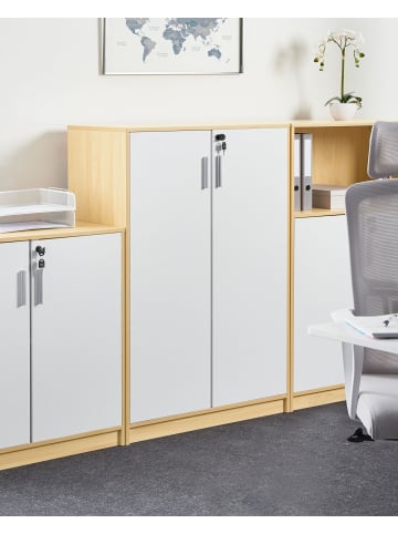 Beliani Büroschrank ZEHNA in Braun/Weiß - (W) 80 x (H) 117 x (L) 40 cm