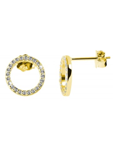 Adeliás Damen Ohrstecker Kreis aus 925 Silber mit Zirkonia in gold