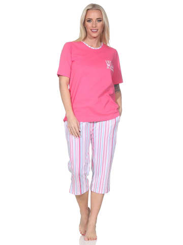 NORMANN Schlafanzug Capri kurzarm Streifenoptik Übergrössen 125 204 90 667 in pink