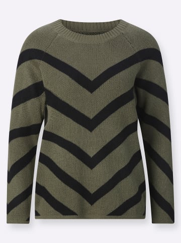 Sieh an! Jacquard-Pullover in khaki-schwarz-gemustert