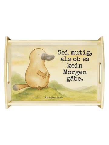 Mr. & Mrs. Panda Holztablett Schnabeltier Mut Design mit Spruch in Weiß