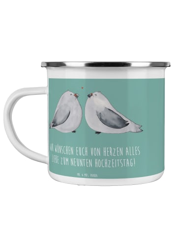 Mr. & Mrs. Panda Camping Emaille Tasse 9. Hochzeitstag Keramikho... in Meeresbrise