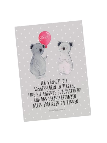 Mr. & Mrs. Panda Postkarte Koala Luftballon mit Spruch in Grau Pastell