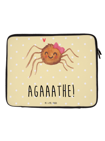 Mr. & Mrs. Panda Laptop Tasche Spinne Agathe Freude mit Spruch in Gelb Pastell