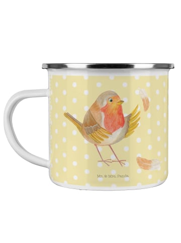 Mr. & Mrs. Panda Tasse Rotkehlchen Federn ohne Spruch in Gelb Pastell