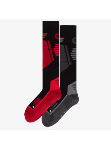 2er Pack Merino Skisocken Toni in Schwarz-Rot