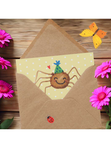 Mr. & Mrs. Panda Grußkarte Spinne Agathe Party mit Spruch in Gelb Pastell