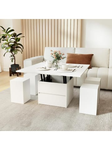 COSTWAY Couchtisch Höhenverstellbar mit 4 Hockern in Weiß