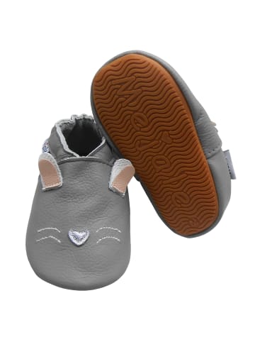 Mejale Leder-Krabbelschuhe "Katzen" in Grau