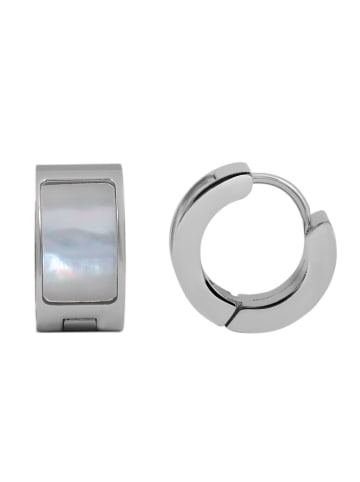 Adeliás Damen Ohrringe – Creole aus Edelstahl mit Perlmutt in silber