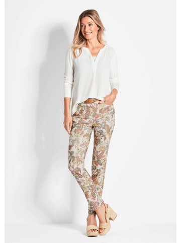 GOLDNER Kurzgröße: Florale Stretchhose in Slim Fit in beige / gemustert
