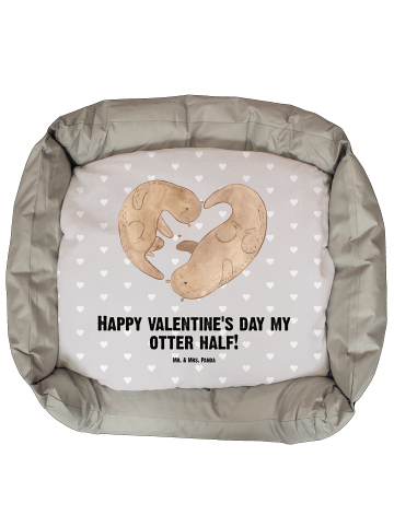 Mr. & Mrs. Panda Hundebett Otter Valentine mit Spruch in Grau Pastell