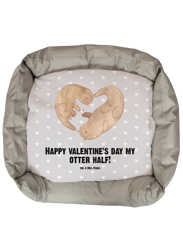 Mr. & Mrs. Panda Hundekissen Otter Valentine mit Spruch in Grau Pastell