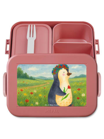 Mr. & Mrs. Panda Brotdose Pinguin Blumen Design ohne Spruch in Rot Pastell