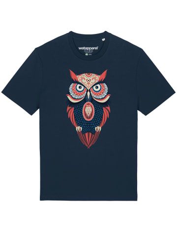 wat? Apparel T-Shirt Colorful Owl in Dunkelblau