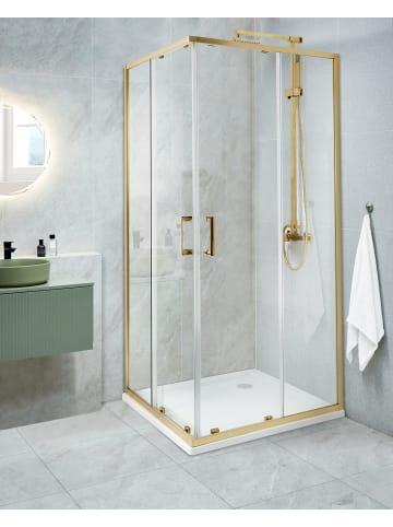 Beliani Duschkabine TELA in Transparent/Gold - (W) 80 x (H) 185 x (L) 80 cm