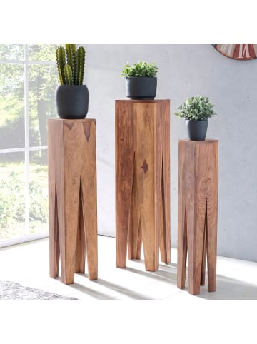 FineBuy Beistelltisch "SV43531" in Beige / Akazie