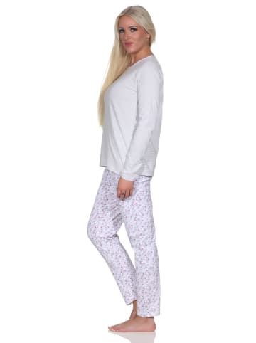 NORMANN Verspielte langarm Schlafanzug Pyjama floralen Muster - 79808 in grau