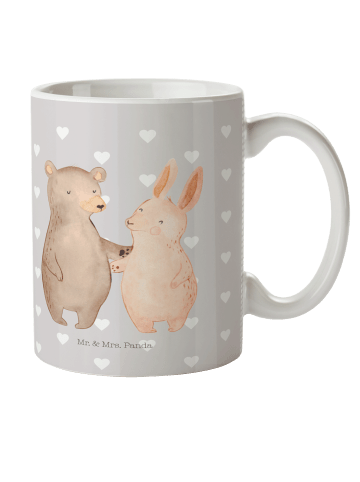 Mr. & Mrs. Panda Mehrwegbecher Bär und Hase Umarmen ohne Spruch in Grau Pastell