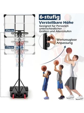 COSTWAY Basketballständer 176-206cm in Schwarz