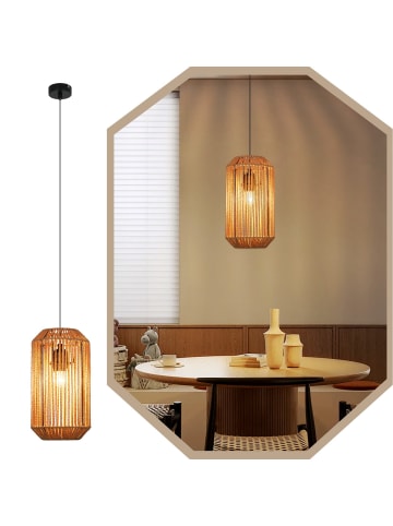 ZMH Pendelleuchte 1-flammige E27 in schwarz Lange Laterne Design Vintage Rattan